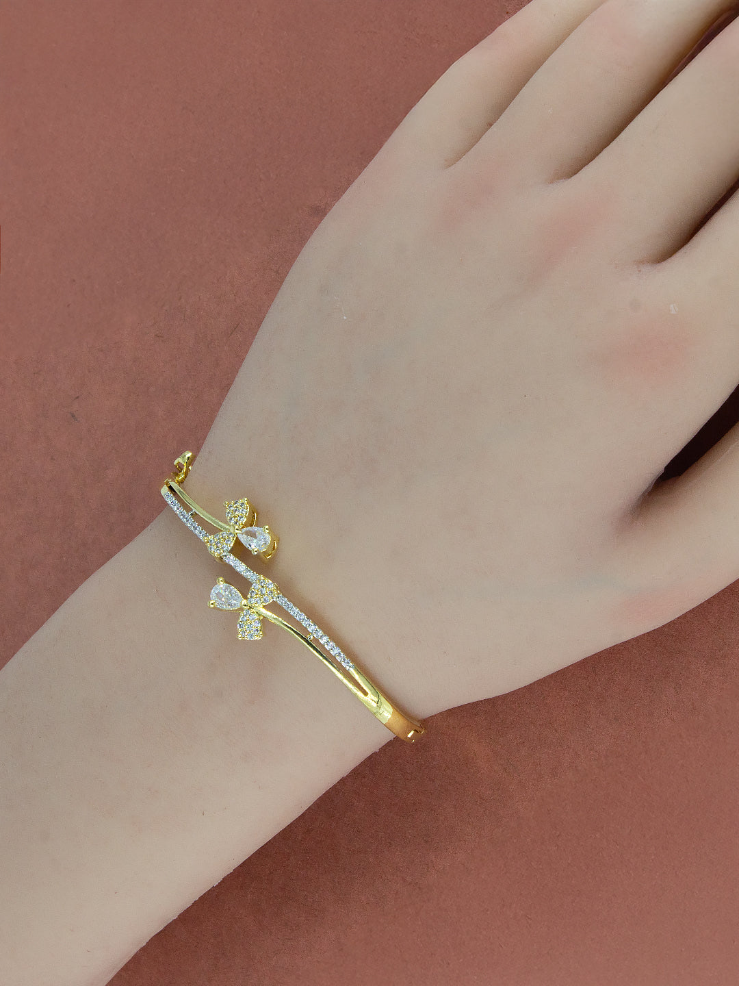 Gold Plated White AD Minimal Cuff Bracelet For Women