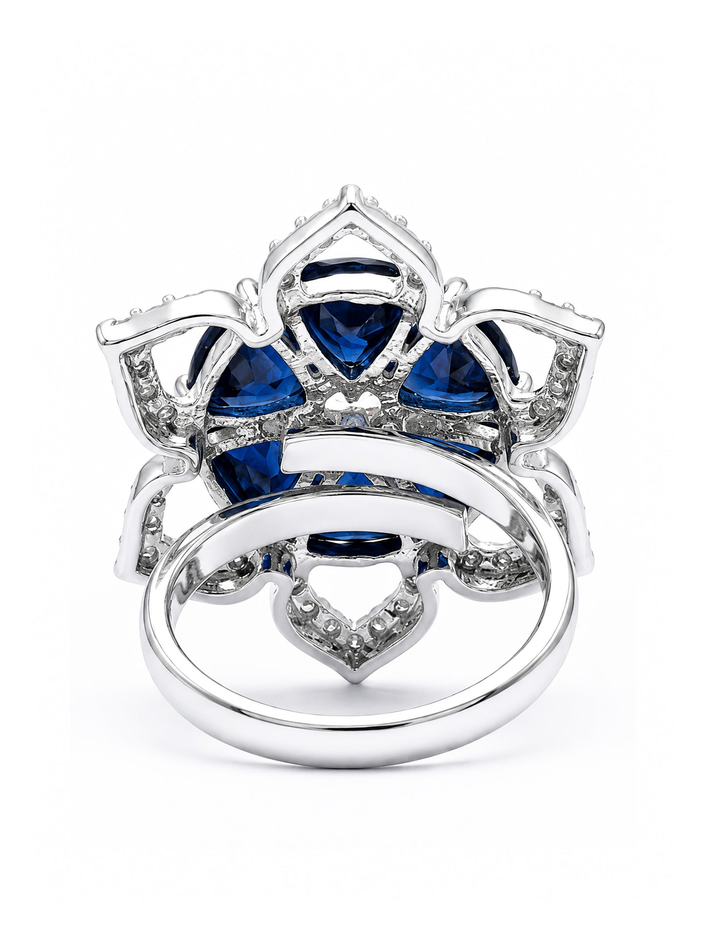 Rhodium Plated Blue AD Floral Finger Ring for Women