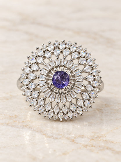 Silver Plated Purple AD Finger Ring for Women