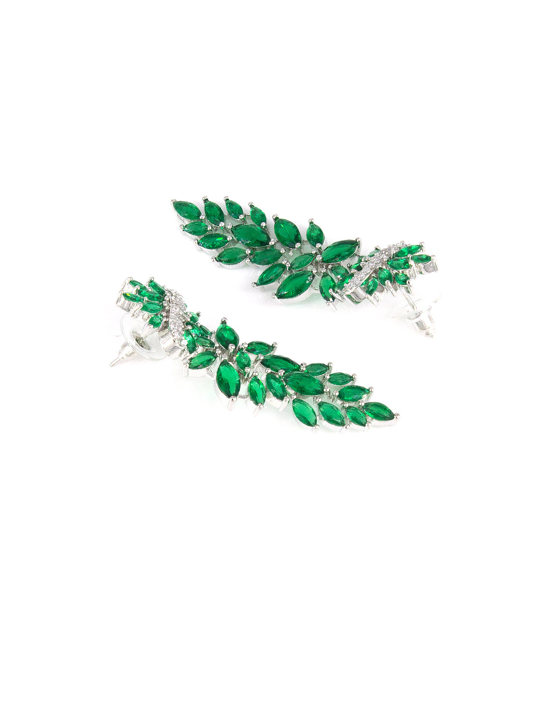 Silver Plated Green AD Designer Floral Sleek Jewellery Set