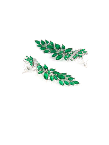 Silver Plated Green AD Designer Floral Sleek Jewellery Set