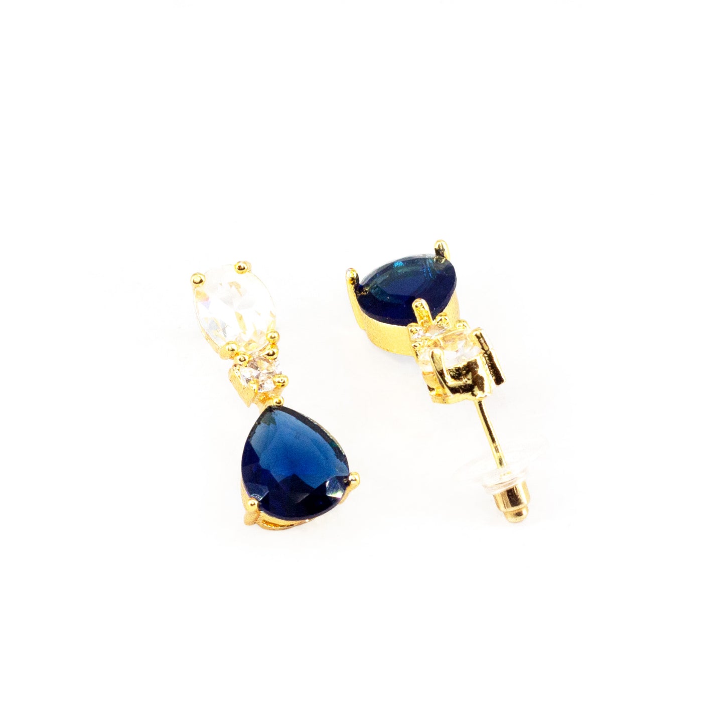 Gold Plated Blue AD Teardrop Earrings for Women