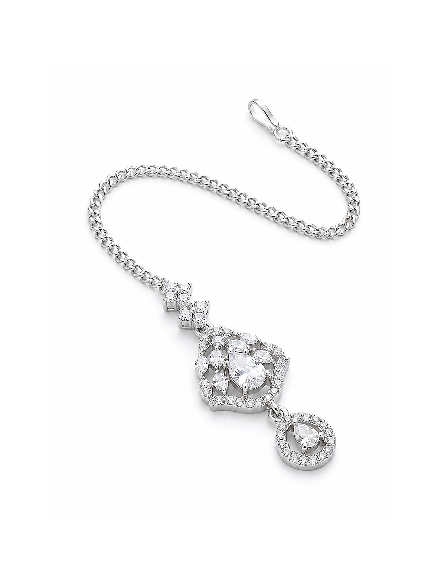 Silver Plated AD Maang Tikka for Women