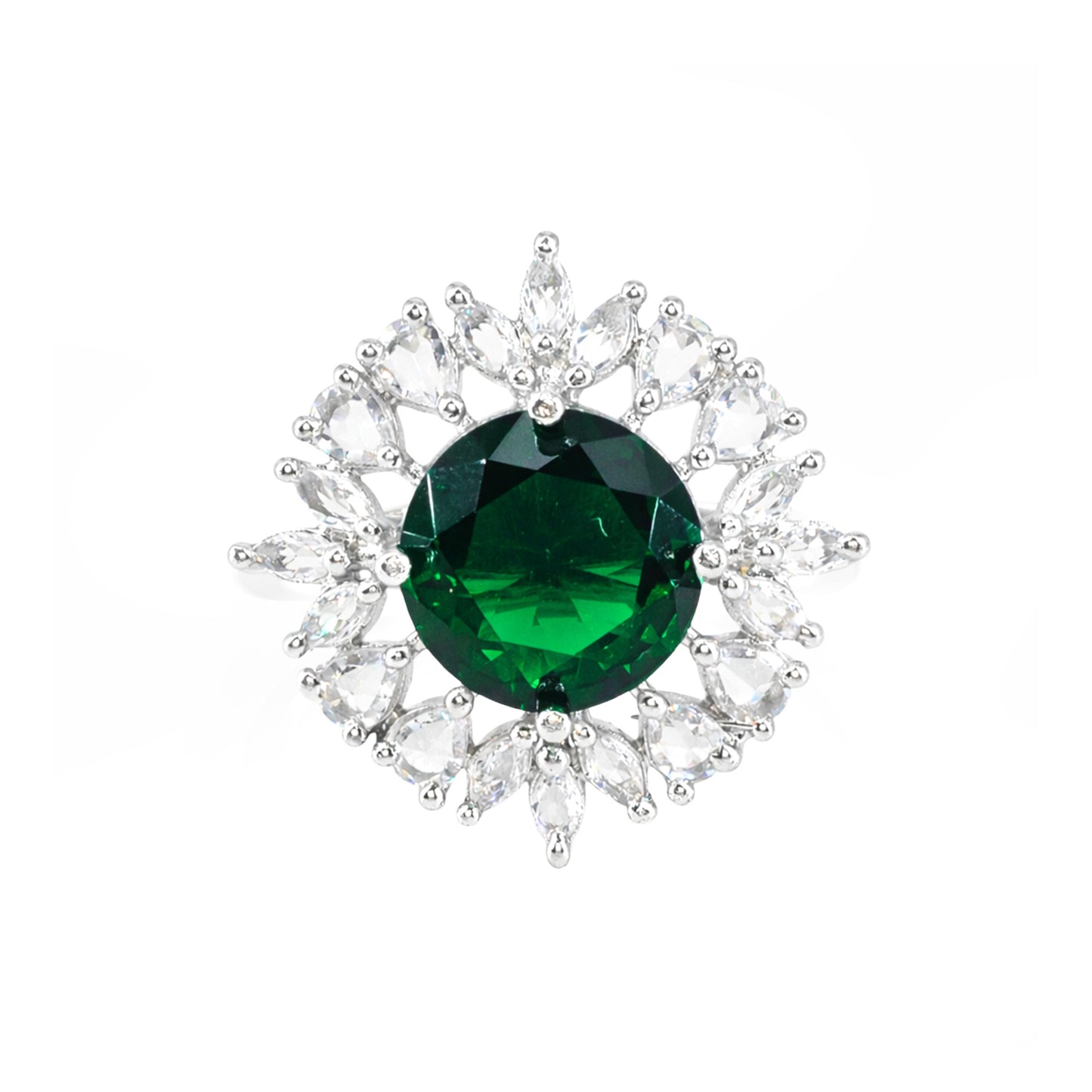Rhodium Plated Green AD Finger Ring for Women