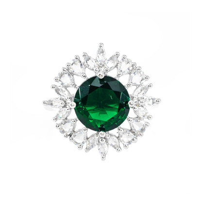 Rhodium Plated Green AD Finger Ring for Women
