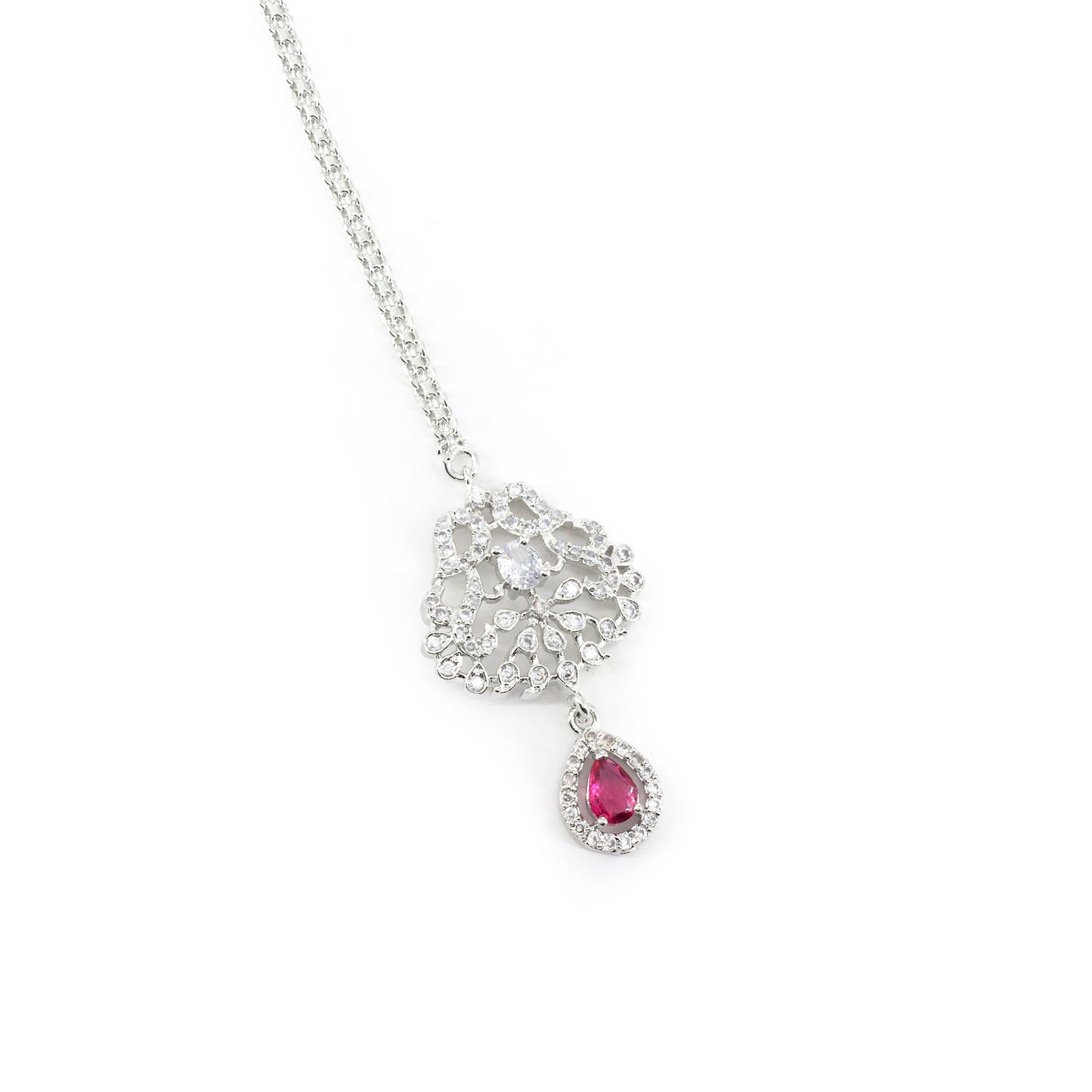Rhodium Plated Red AD Maang Tikka for Women