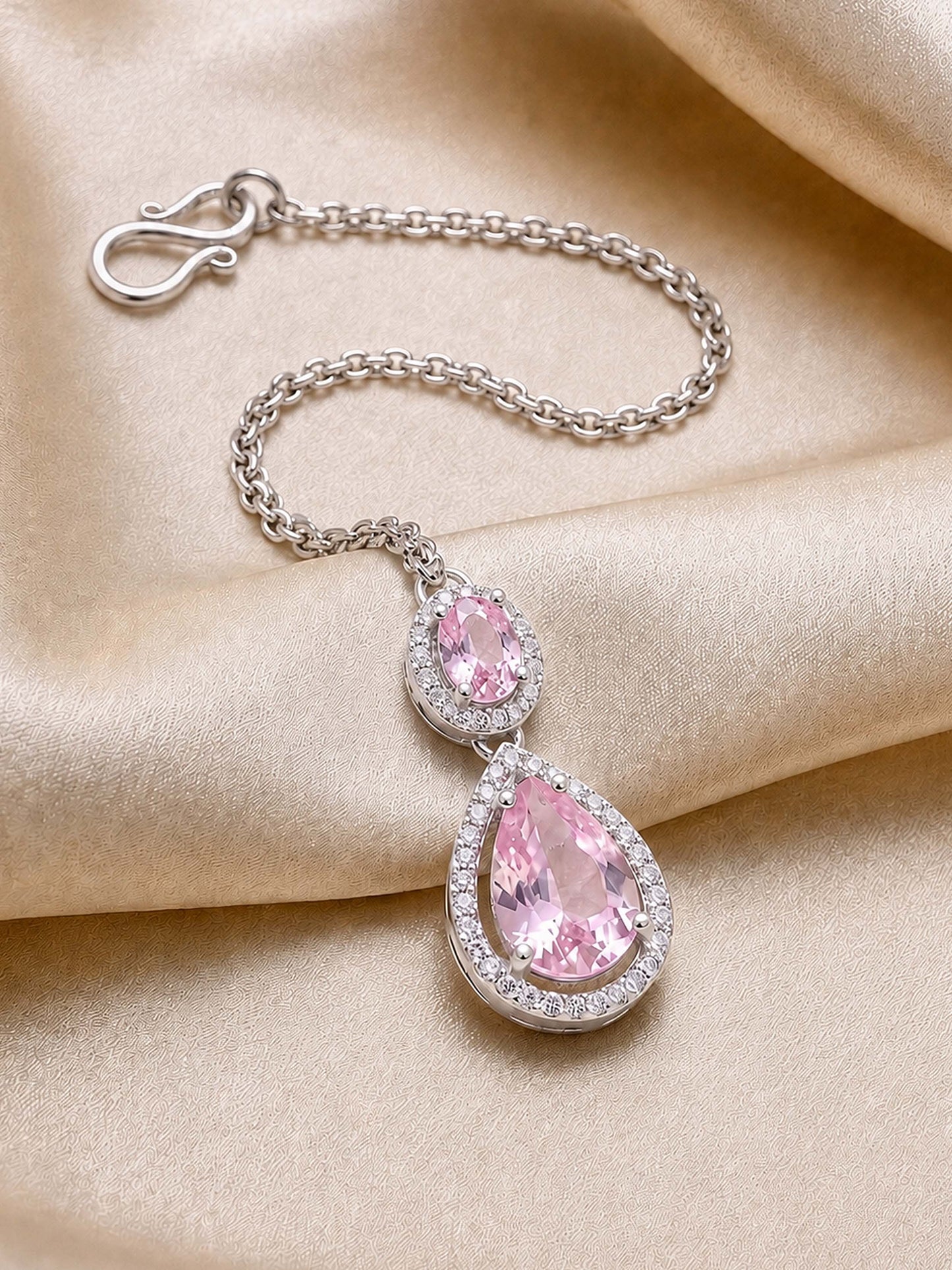Silver Plated Pink AD Maang Tikka for Women