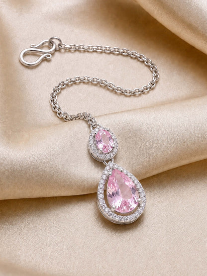 Silver Plated Pink AD Maang Tikka for Women