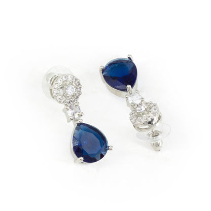 Silver Plated Blue AD Drop Earrings for Women