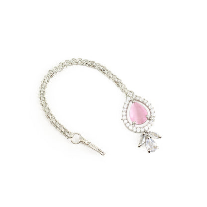 Silver Plated Pink AD Maang Tikka for Women