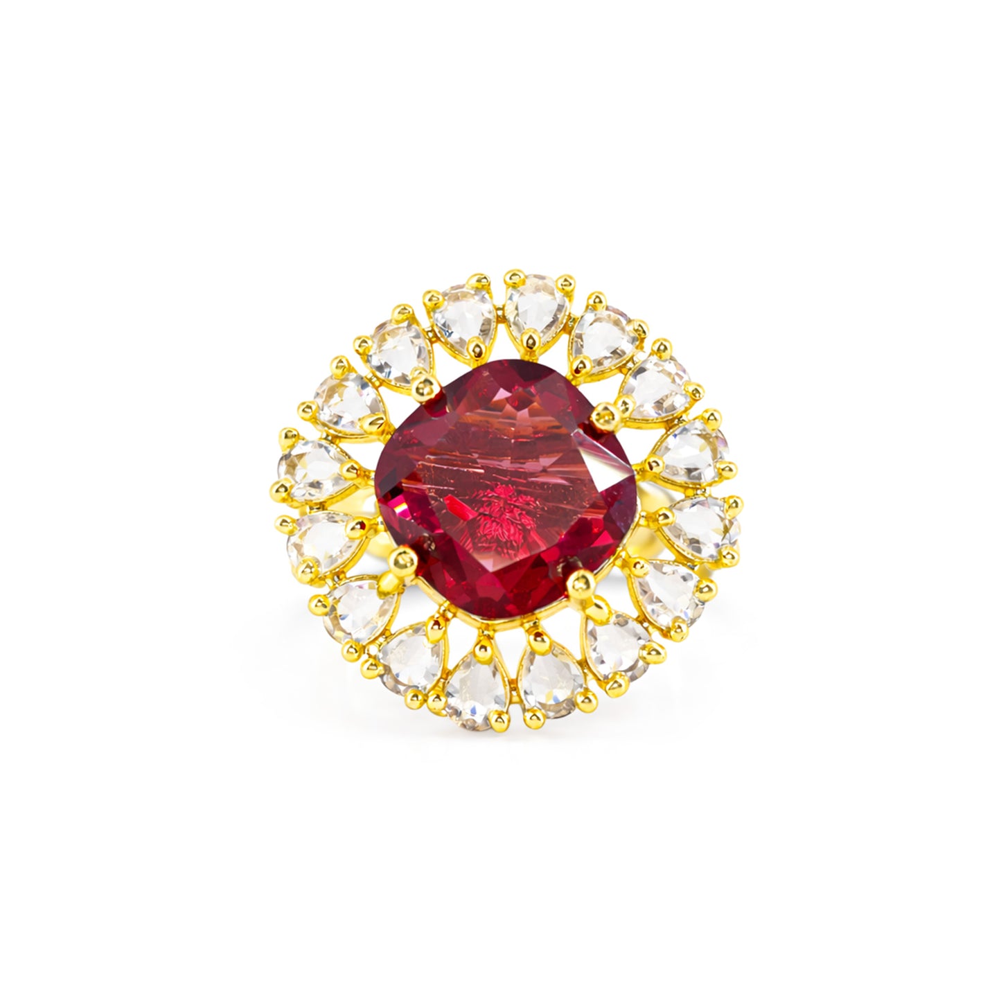 Gold Plated Red AD Finger Ring for Women