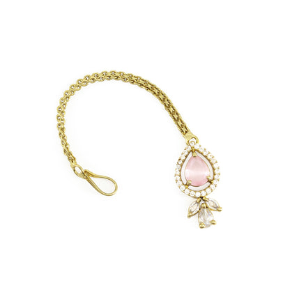 Gold Plated Pink AD Maang Tikka for Women