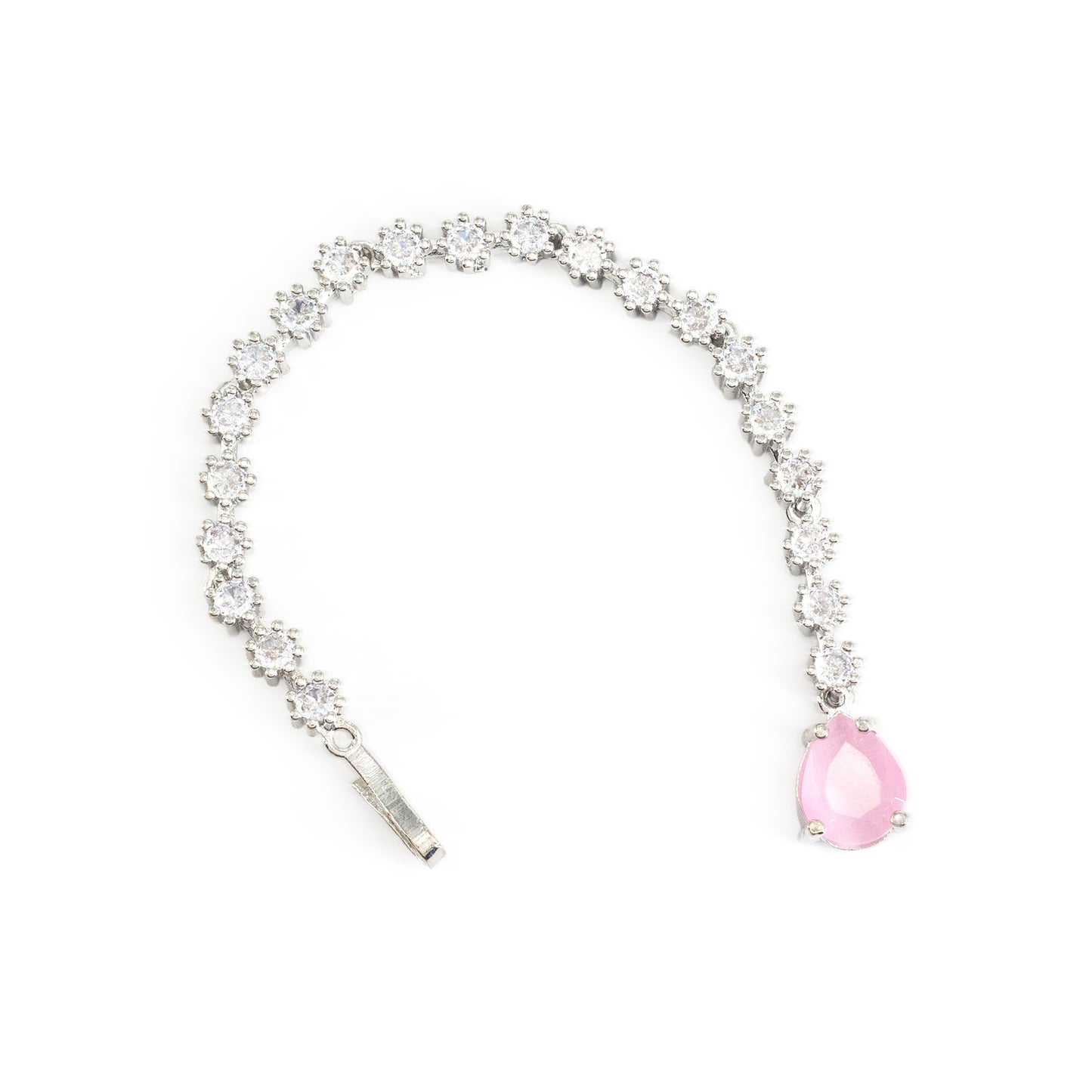 Silver Plated Pink AD Teardrop Maang Tikka for Women