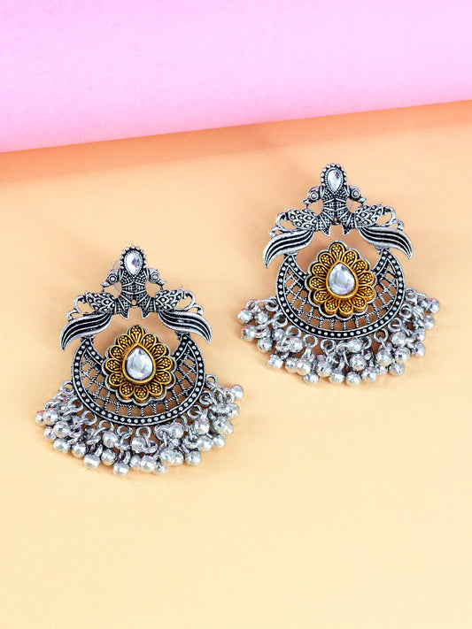 Dual-Tone  Peacock Design Chandbaali Earrings