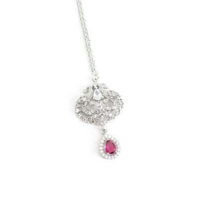 Silver Plated Red Peacock Maang Tikka for Women
