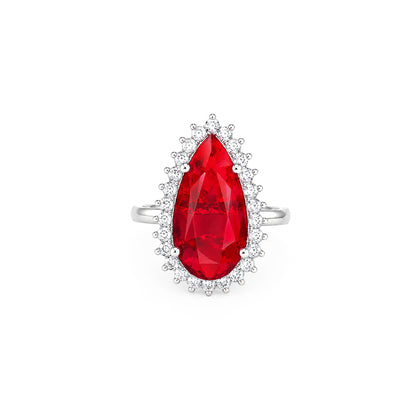 Rhodium Plated Red AD Finger Ring for Women