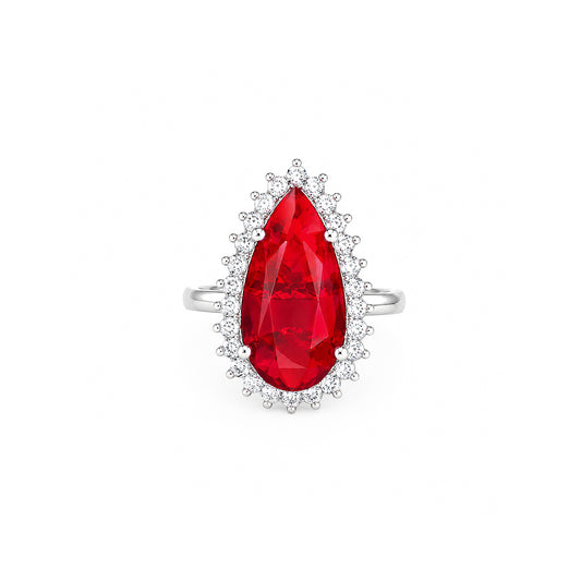 Rhodium Plated Red AD Finger Ring for Women