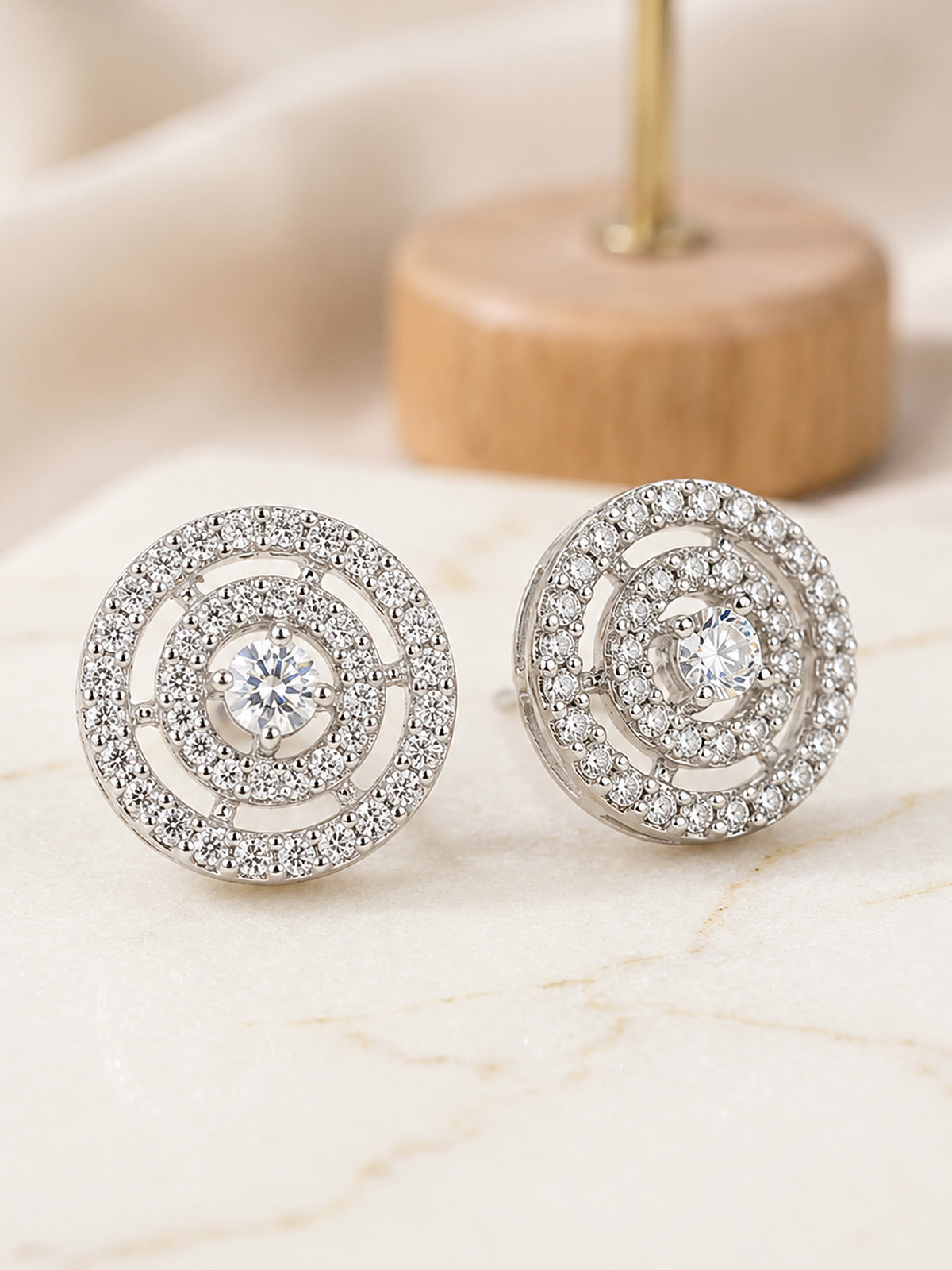 Rhodium Plated AD Stud Earrings for Women