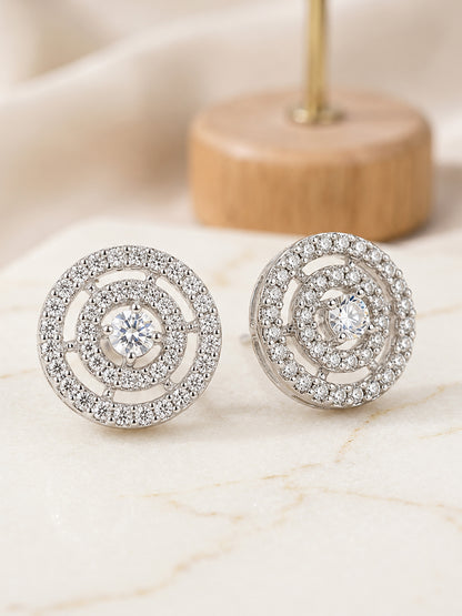Rhodium Plated AD Stud Earrings for Women