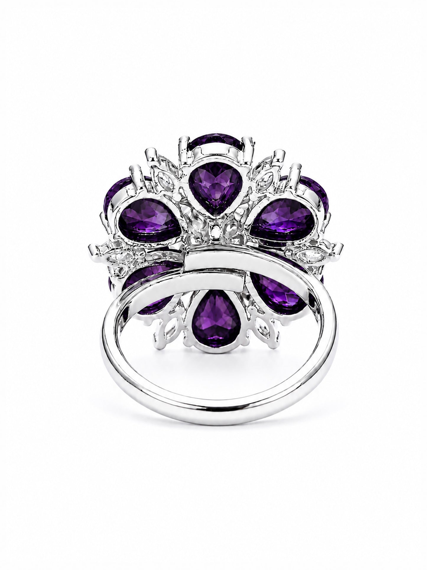 Rhodium Plated Purple AD Floral Finger Ring for Women