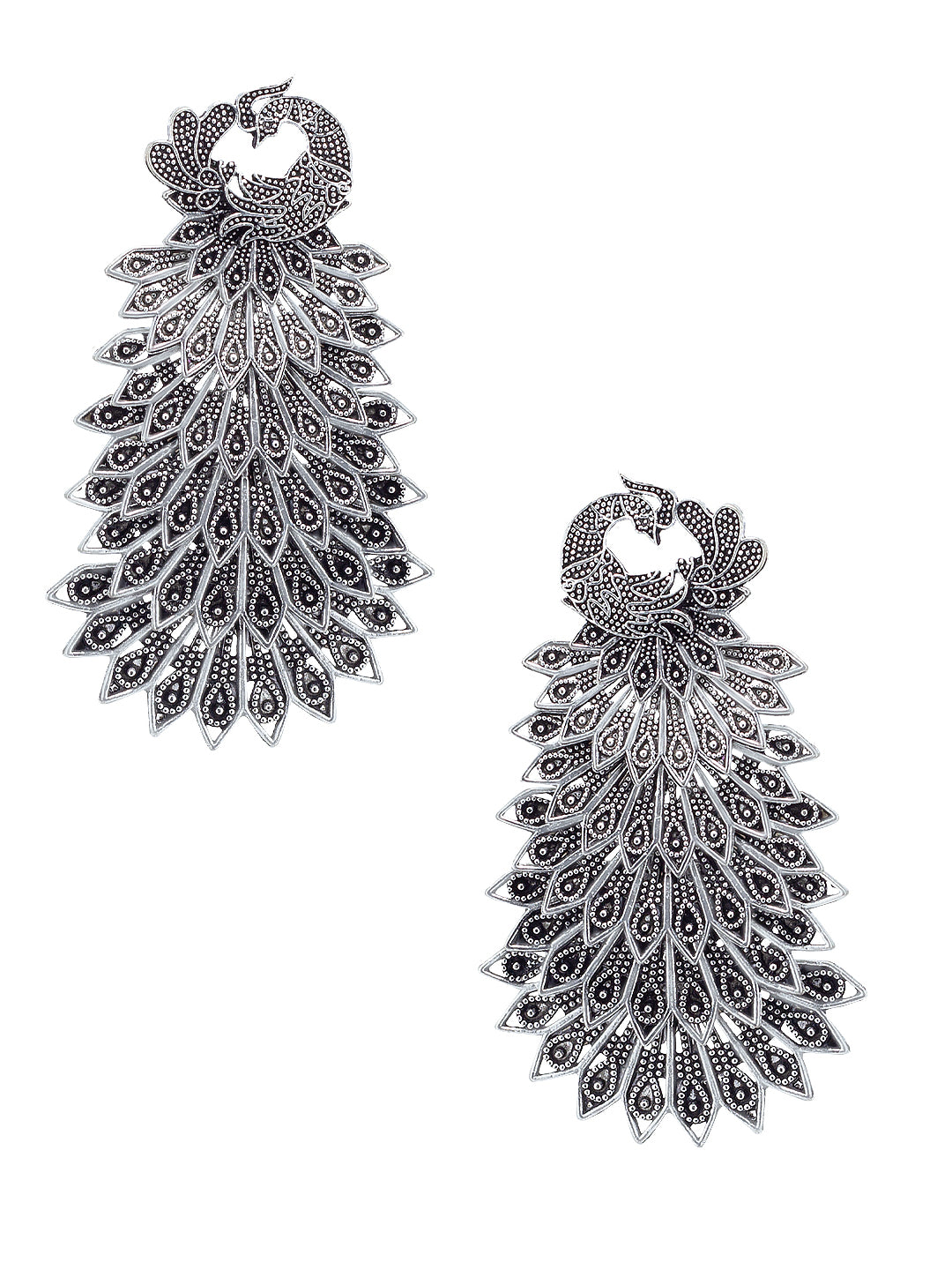 Silver Oxidised Peacock Jhumka Earrings