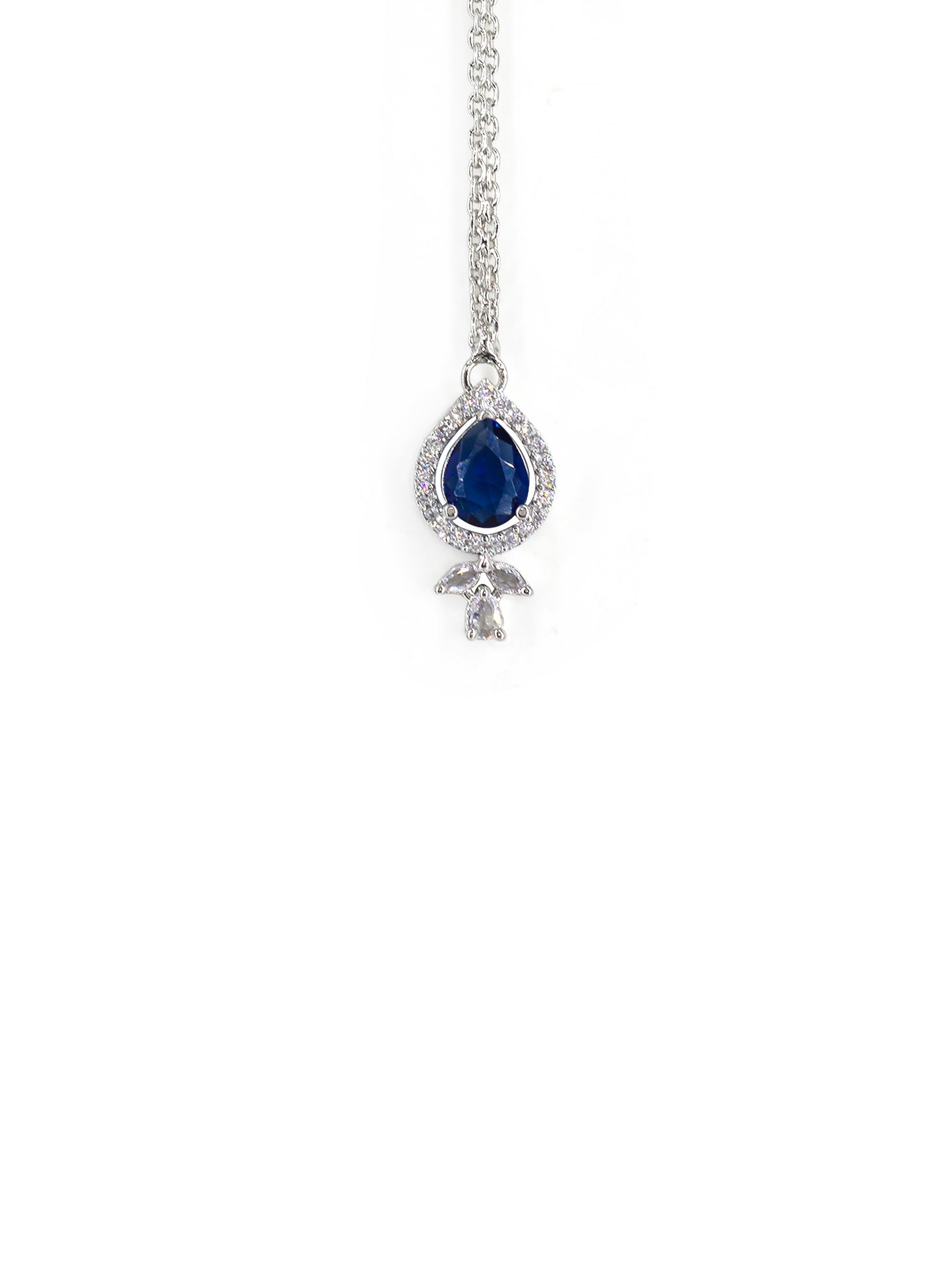 Silver Plated Blue American Diamond Maang Tikka for Women