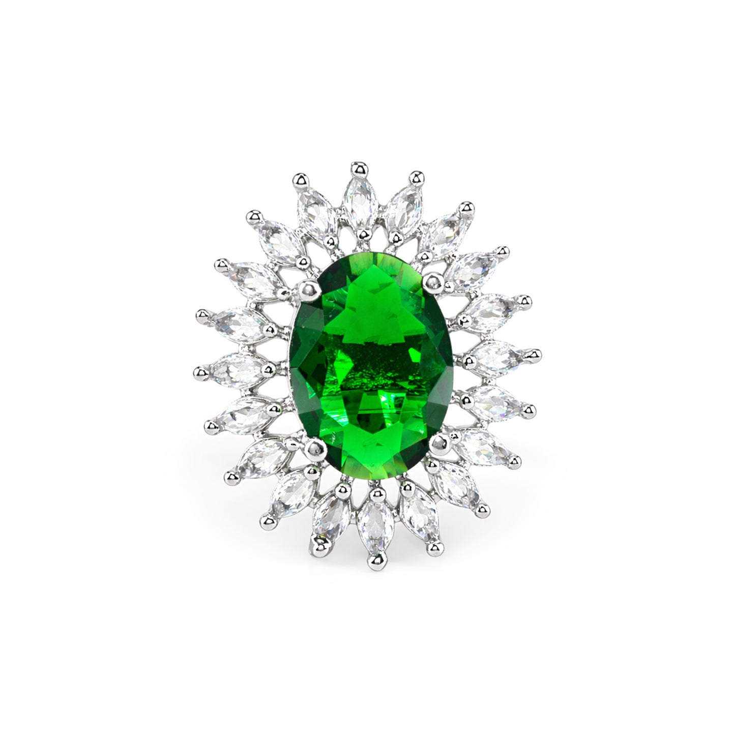 Rhodium Plated Green AD Finger Ring for Women