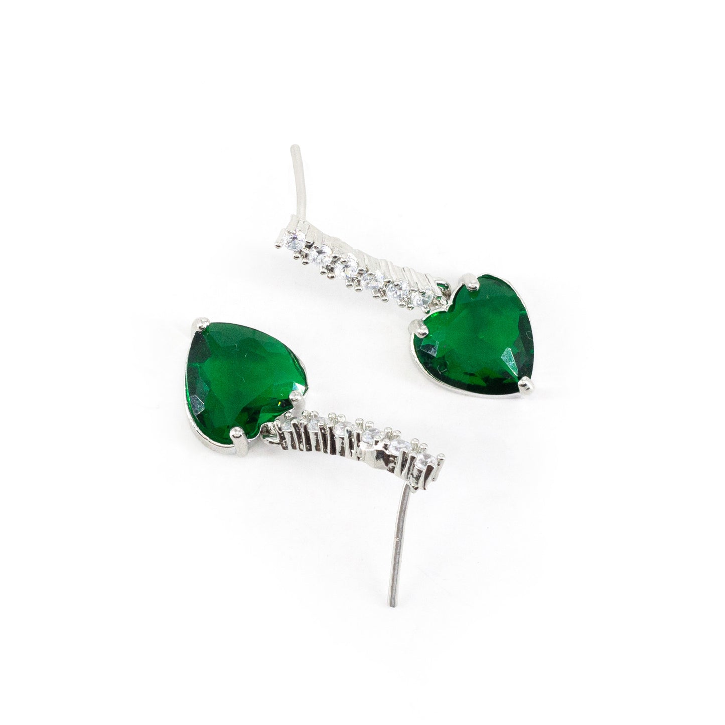Silver Plated Green Heart AD Drop Earrings for Women