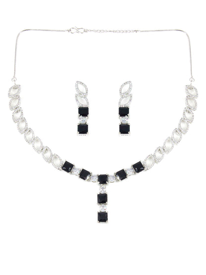 Silver Plated Black Minimal Jewellery Set for Women