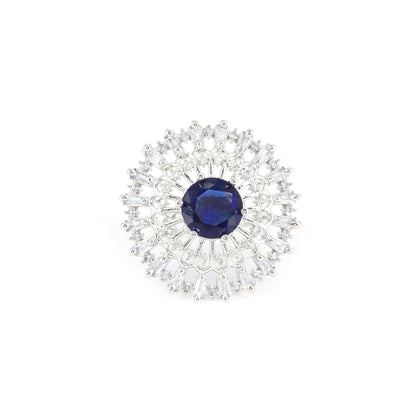 Rhodium Plated Blue AD Designer Adjustable Ring for Women