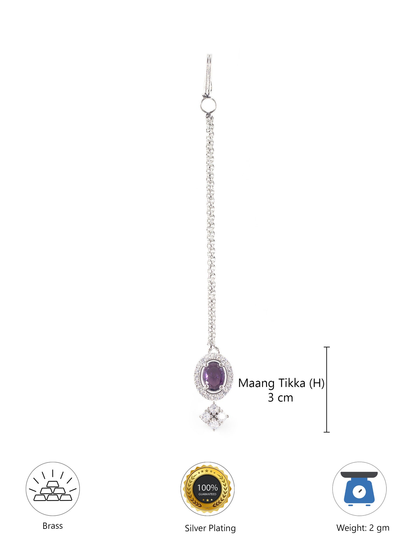 Silver Plated Purple AD Maang Tikka for Women