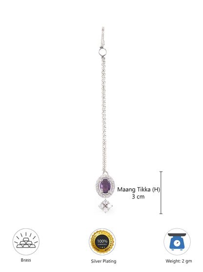 Silver Plated Purple AD Maang Tikka for Women