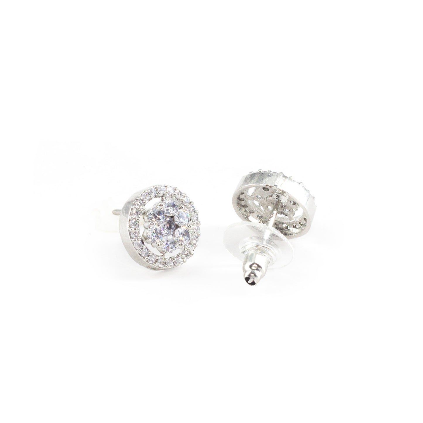 Silver Plated AD Round Stud Earrings for Women