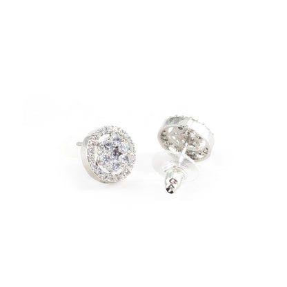 Silver Plated AD Round Stud Earrings for Women