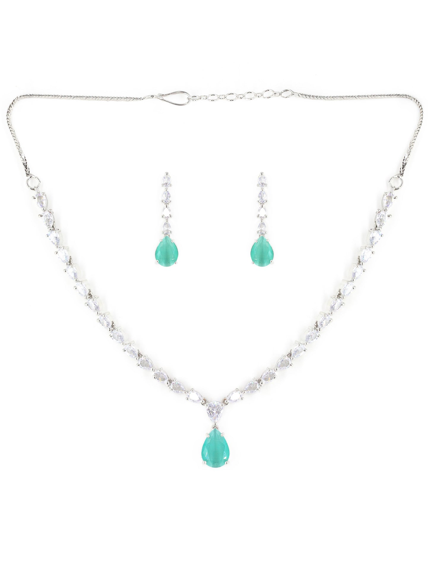Silver Plated Mint Green AD Jewellery Set for Women