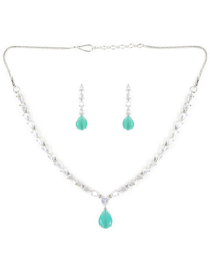 Silver Plated Mint Green AD Jewellery Set for Women