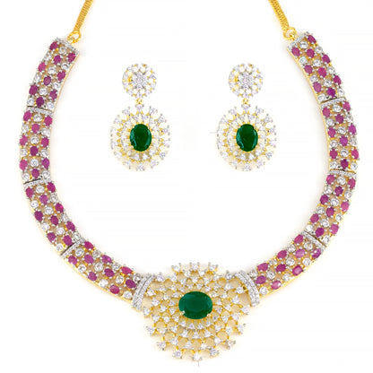 Statement Ruby & Emerald Traditional American Diamond Jewellery Set