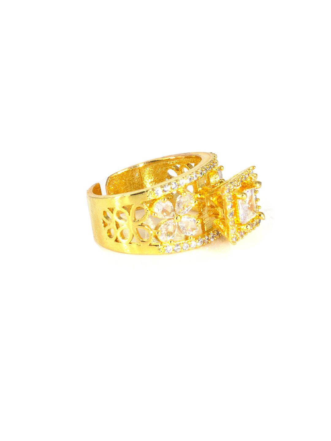 Floral Solitaire AD-Studded Adjustable Ring