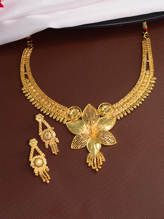 Gold-Plated Floral Design Jewellery Set For Women