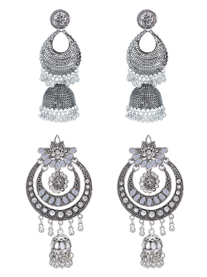 Pack of 2 Silver-Plated Teardrop Shaped Oxidised Earrings