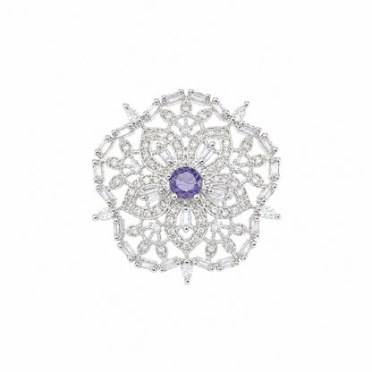 Silver Plated Purple AD Floral Ring for Women