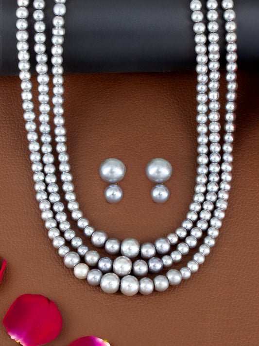 Ash Grey 3-Layered Faux-Pearl Jewellery Set