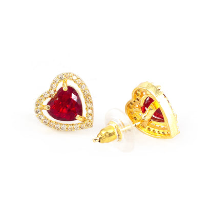 Gold Plated Red AD Heart Earrings for Women