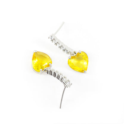 Silver Plated Yellow Heart AD Drop Earrings for Women