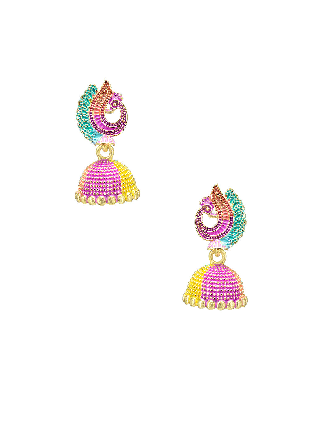 Gold Plated Peacock Multi Color Artificial Beaded Jhumki Earrings