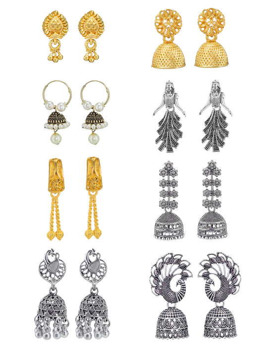 Pack of Eight Jhumki & Drop Earrings