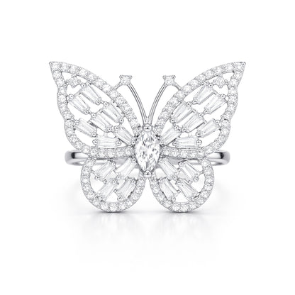 Silver Plated AD Butterfly Adjustable Finger Ring for Women