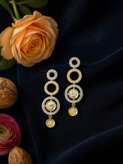 Gold Plated Circular AD Drop Earrings for Women