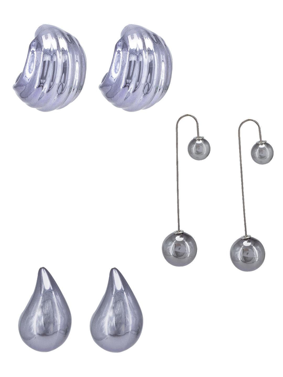 Pack of 3 Gun Metal Plated Studs & Drop Earrings