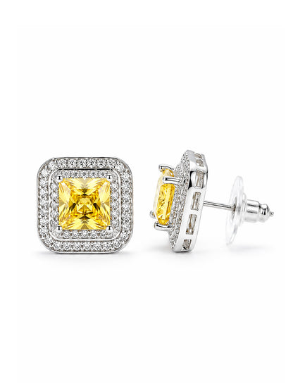 Silver Plated Yellow AD Stud Earrings for Women